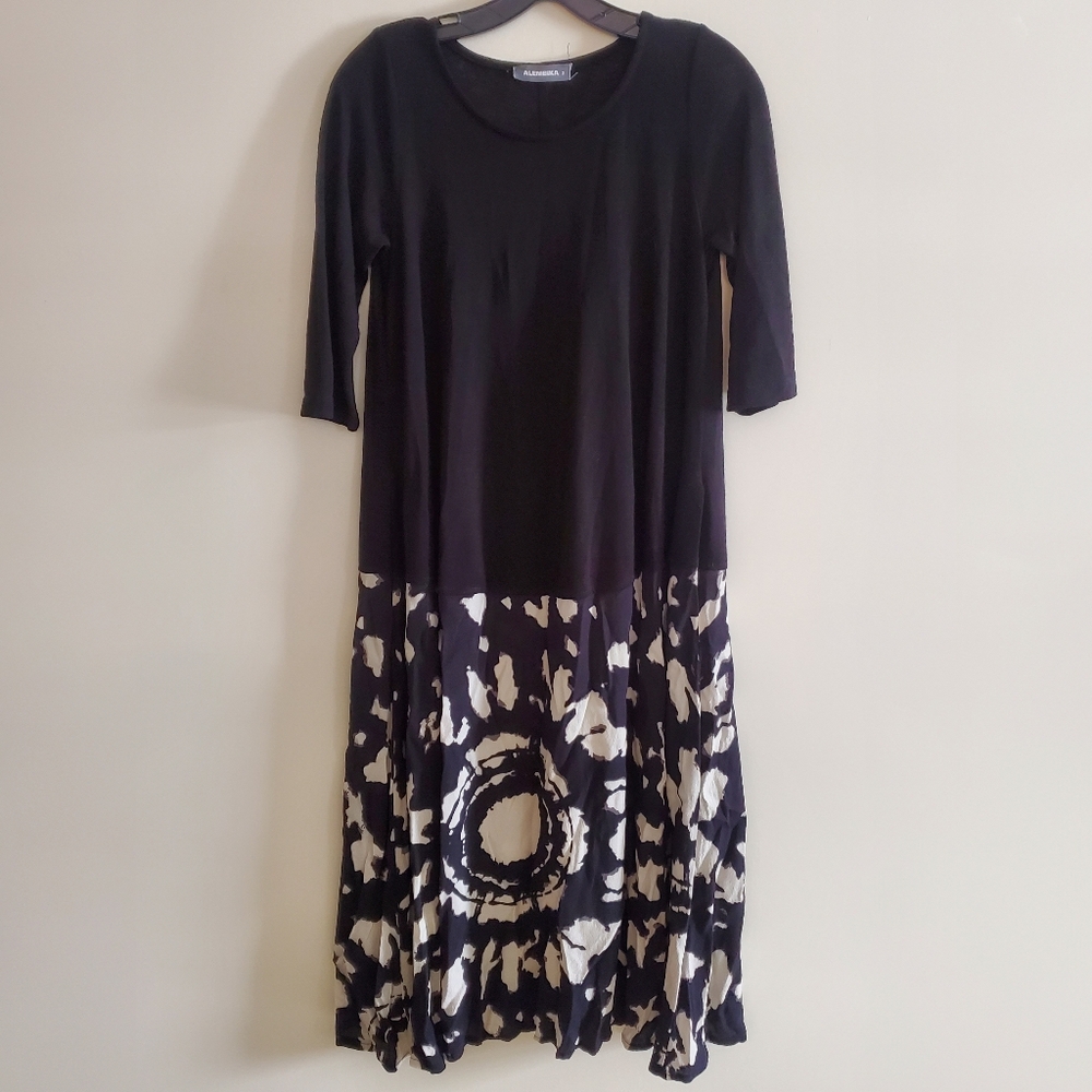 Alembika Midi Lagenlook Dropped Waist Oversize Black White Dress Size 8/10 = (2)